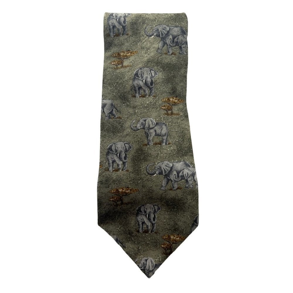 Endangered Species Elephant 100% Silk Mens Neck Tie Made in USA